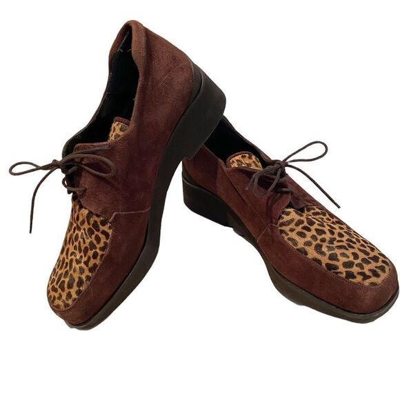 Andre Assous Featherweights Oxford Leopard Print Hair Upper Size 8 0265 - Picture 1 of 7